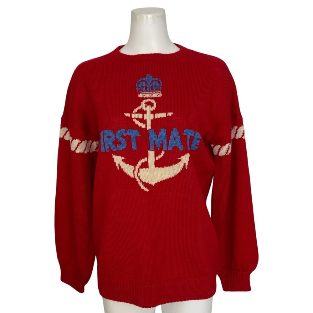 Key Largo Vintage Sailor Sweater L Red Coastal Nautical Retro